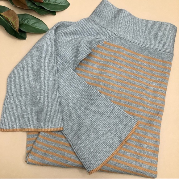 Anthropologie Gray Tan Stripe Off Shoulder Sweater - Picture 6 of 14